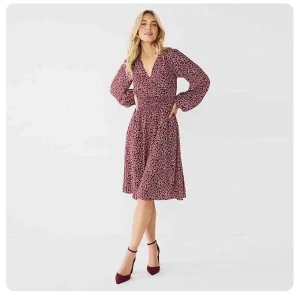 Draper James Burgundy Leaf Print Dress - Picture 2 of 4
